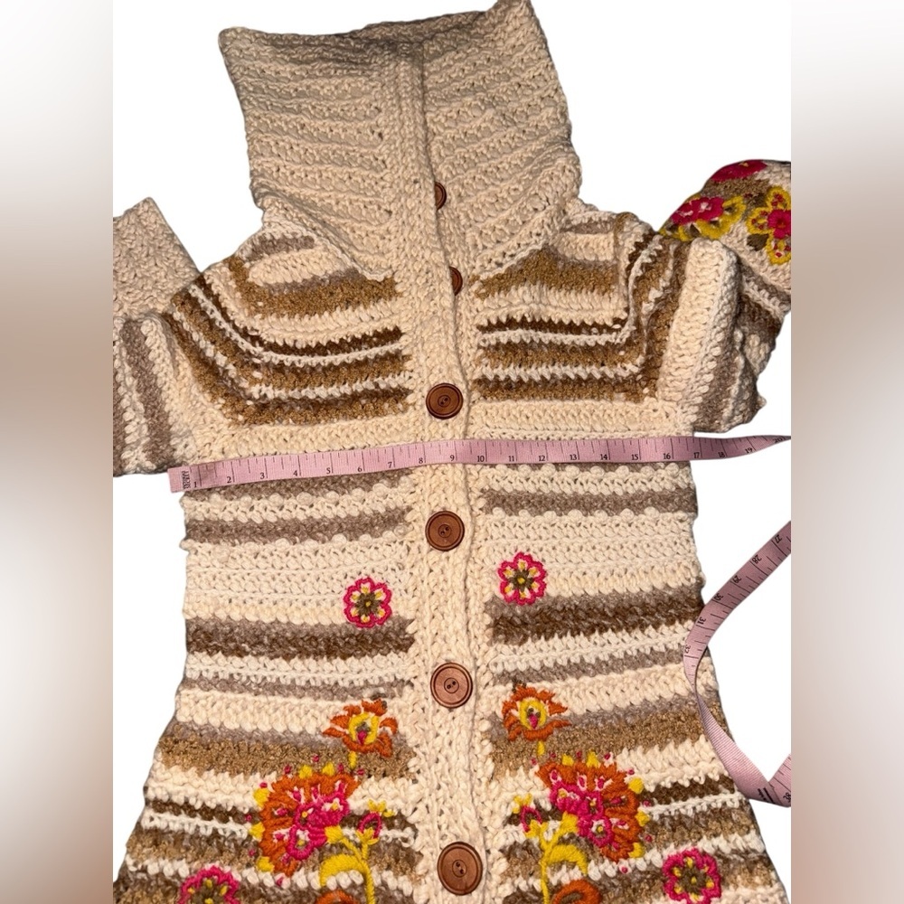 Vintage Anthropologie Y2K Sleeping On Snow Floral Knit Cardigan with Hood Small - Picture 10 of 15